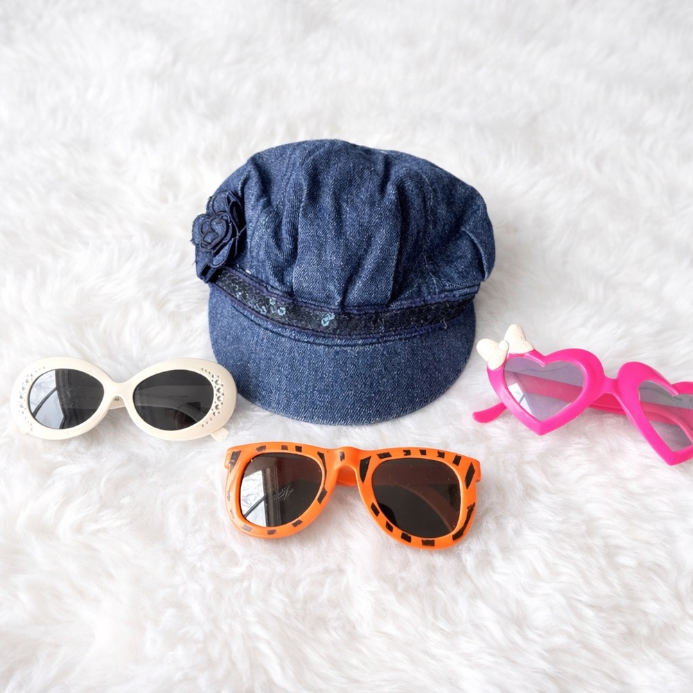 Truly Scrumptious Heidi Klum Denim Newsboy Hat 2T + 3 Kids Sunglasses Dress up